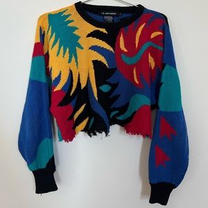 90s Retro Vintage Oversized Cropped Knit Sweater